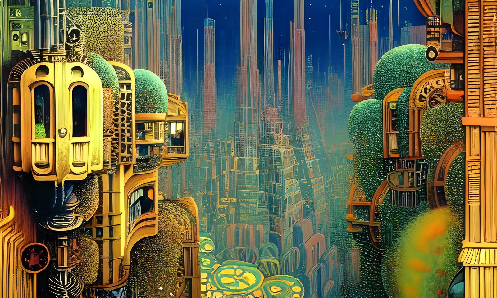 Steampunk Cityscape: Acrylic Geometric Fantasy Art
