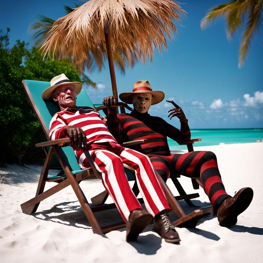 Freddy and Jason Sunbathing in Bahamas