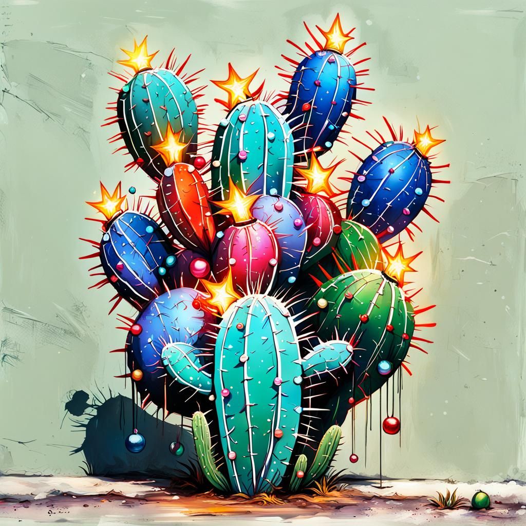 Christmas Cactus in Graffiti Splash Art Style