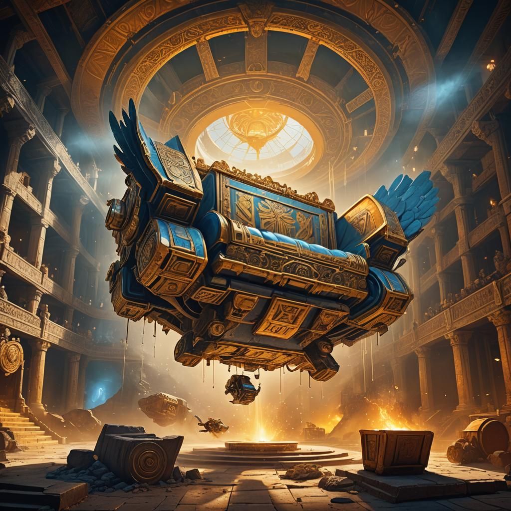 Flying Sofa Collision in Mystical Arena Concept Art