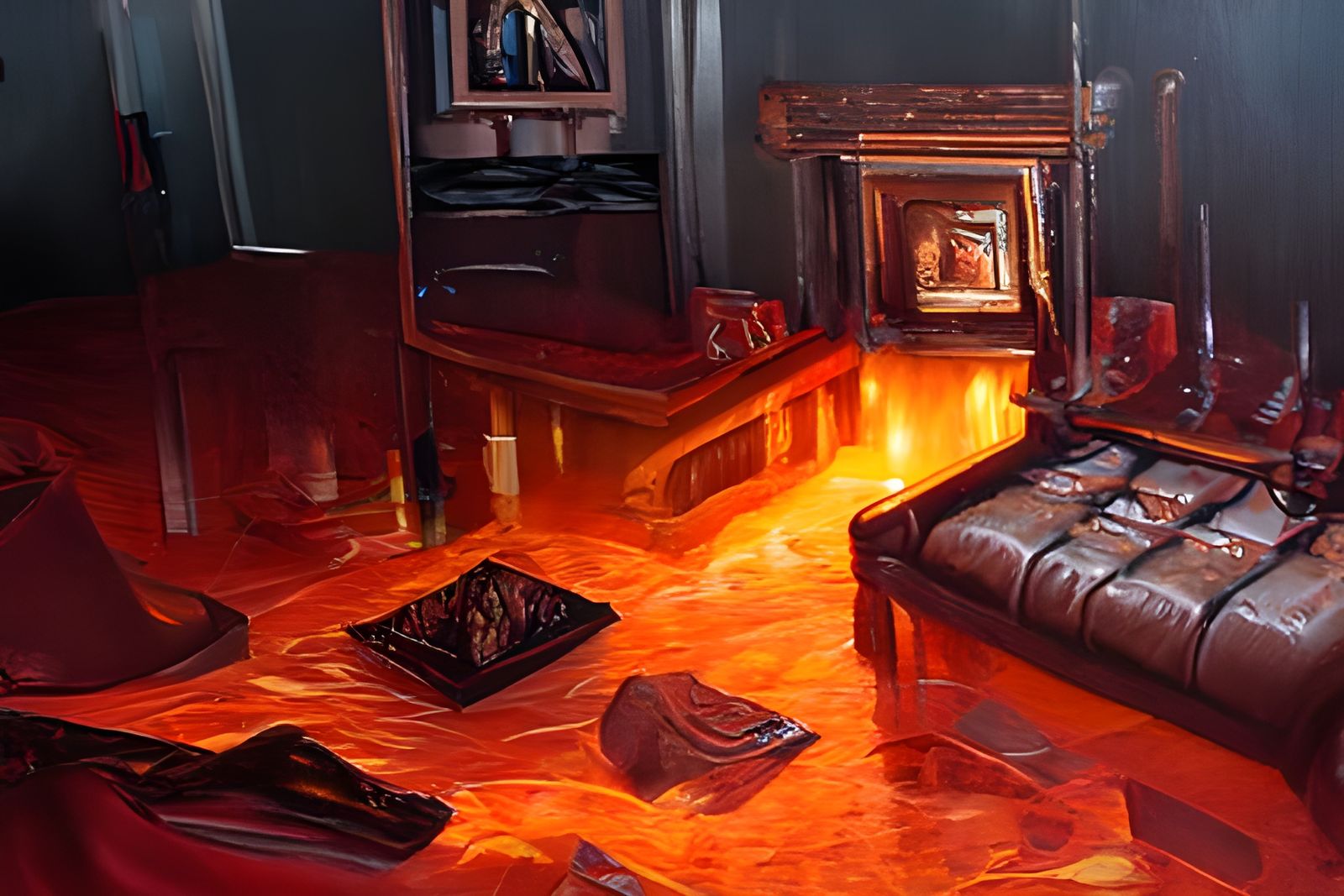 Living Room with Lava Floor: Hyperdetailed Matte Painting