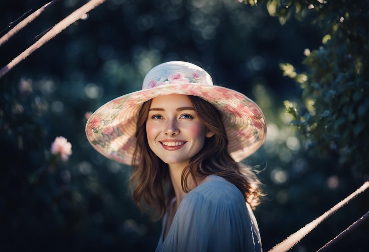 Girl in Garden with Hat: Watercolor Portrait