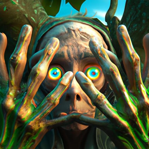 Surreal Hands Emerging from Eyes: Detailed Matte Painting