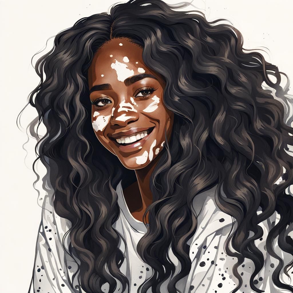 Portrait of a Smiling Black Woman with Vitiligo