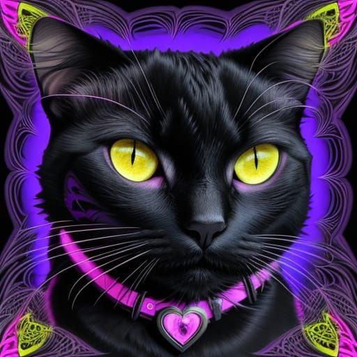Abstract Black Cat with Glowing Eyes Vector Art