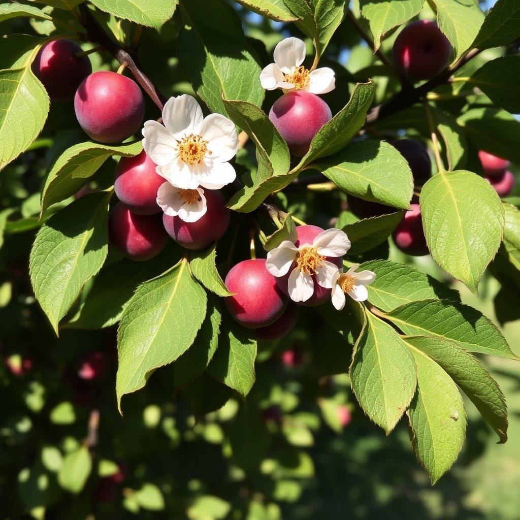 Child Climbing Plum Tree in Summer