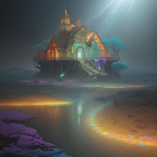 Fantasy Gingerbread House in Cubist Fractal Style