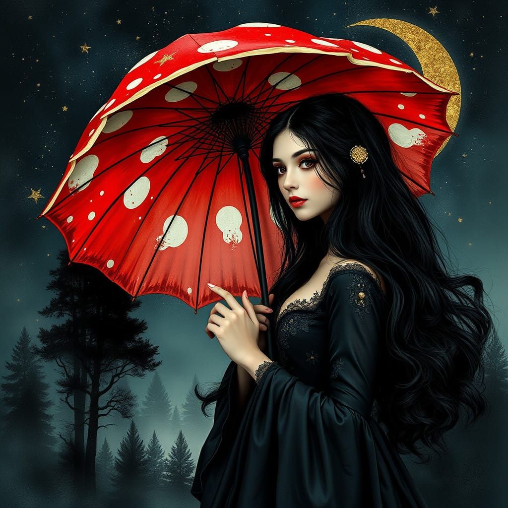 Mystical Forest Umbrella in Whimsical Double Exposure