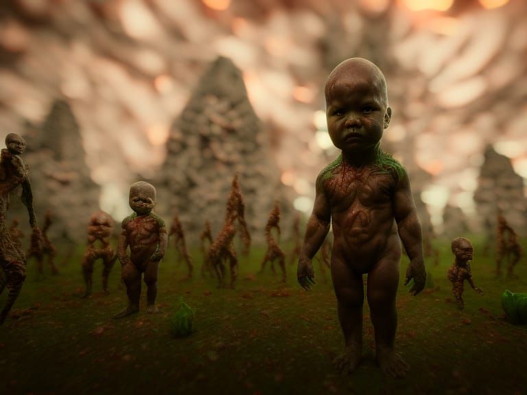 Sinister Mandelbulb Baby Portrait in Landscape