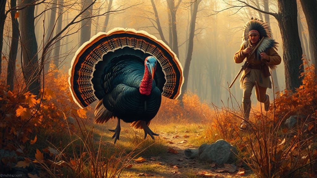 Wild Turkey Chase in the Style of Hudson River School