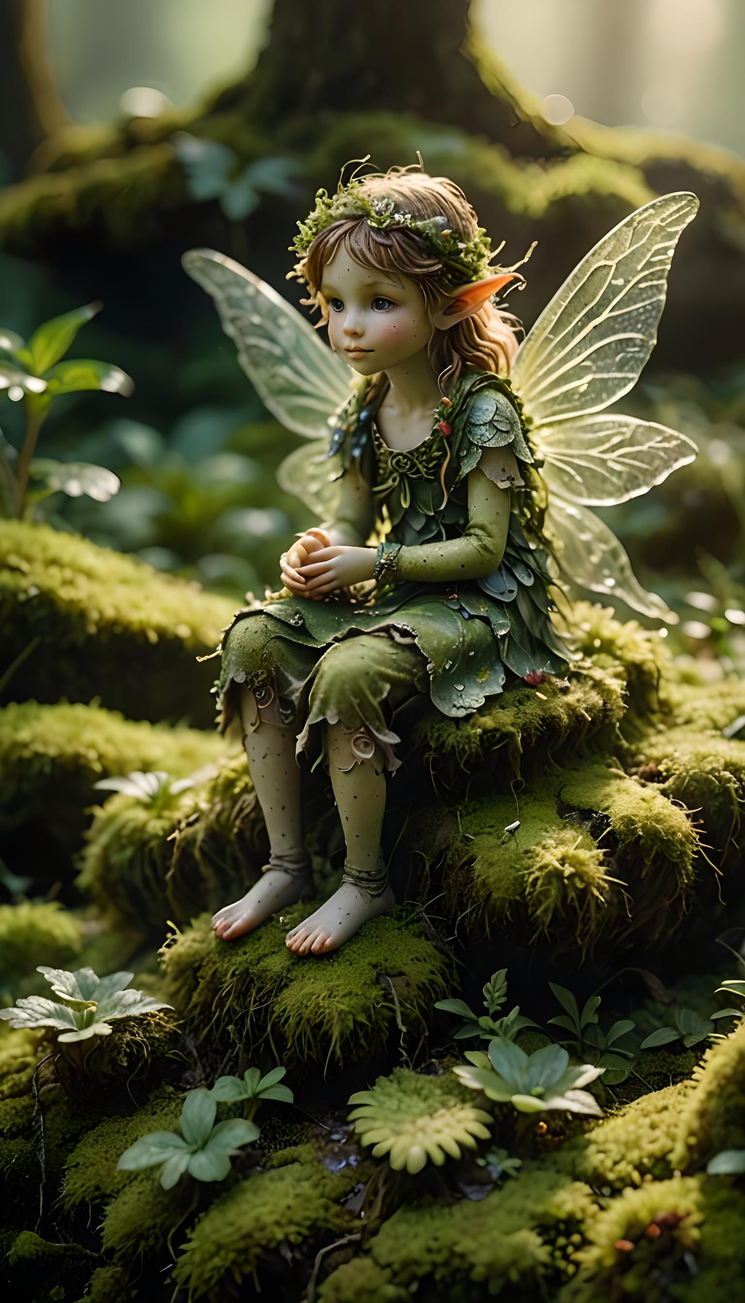 Detailed Fairy Resting on Mossy Mound