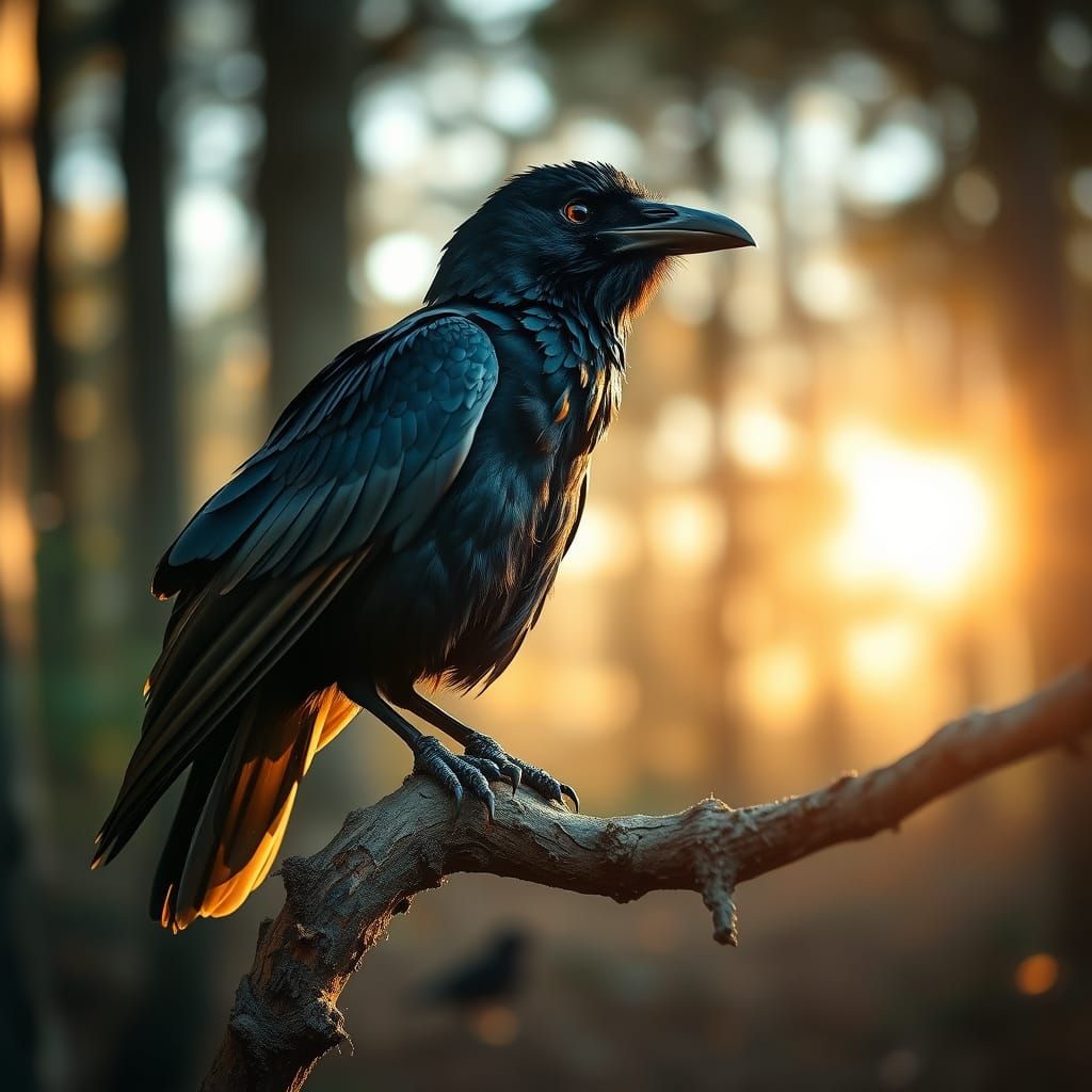 Raven in Ornate Feathers Basking in Sunlight