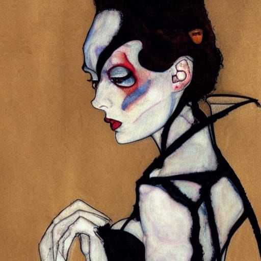 Vampire in Glass Dress: Egon Schiele Style Painting