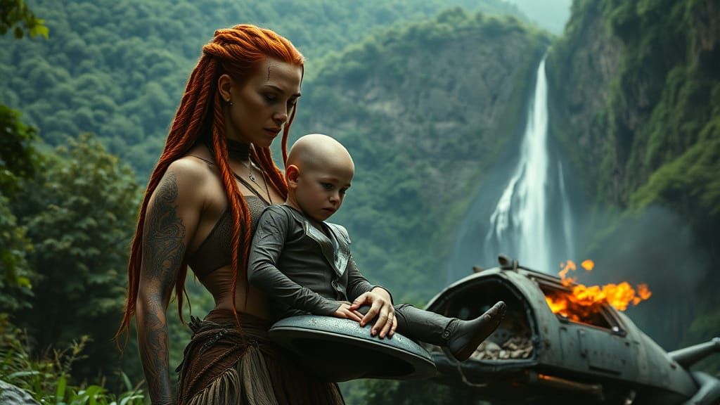 Cavewoman Protector: Hyperrealistic Film Still in Lush Fores...