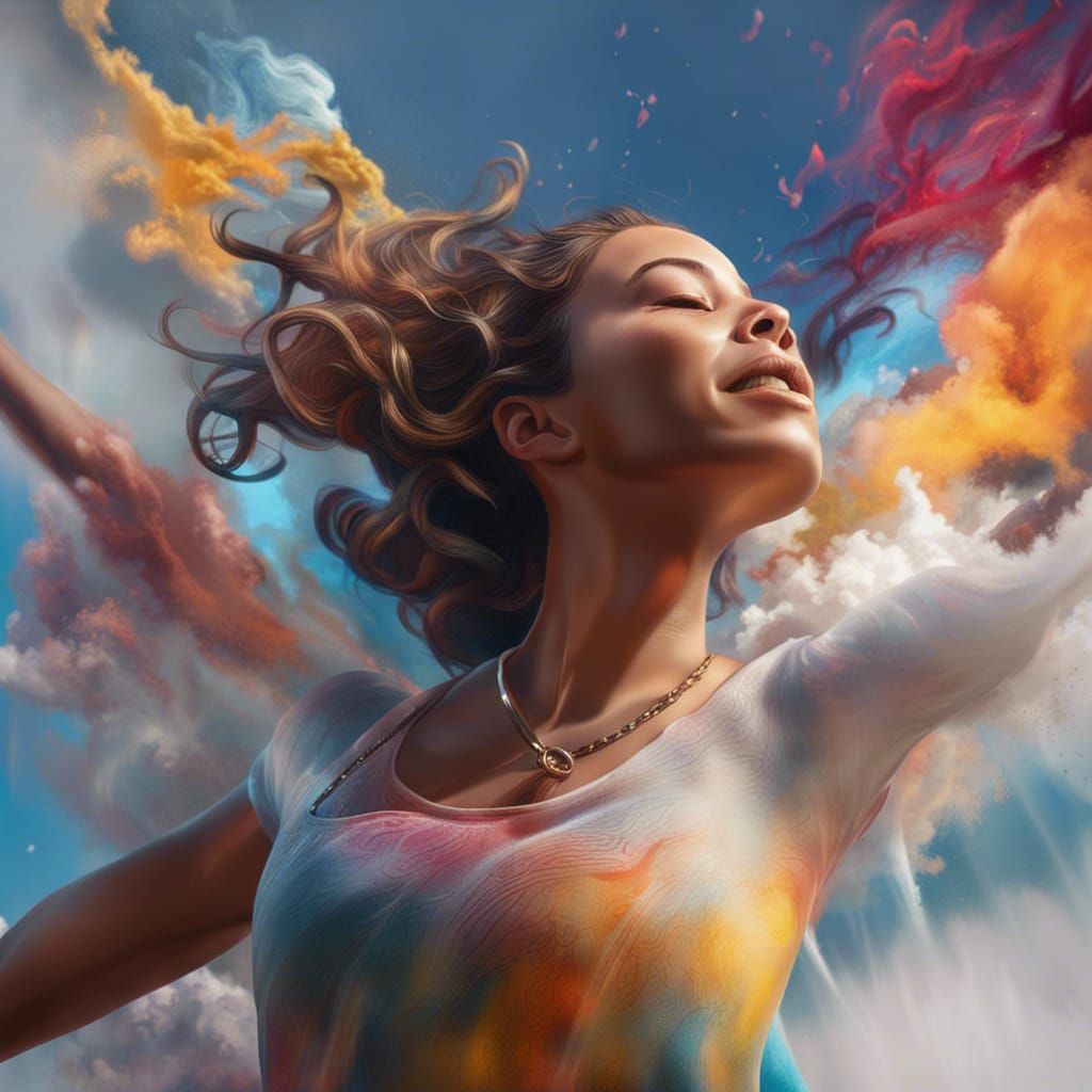 Angels Dancing in Clouds: Hyperrealistic Splash Art