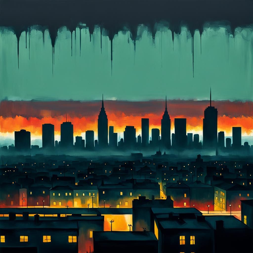 Abstract Cityscape in Abstract Expressionist Style