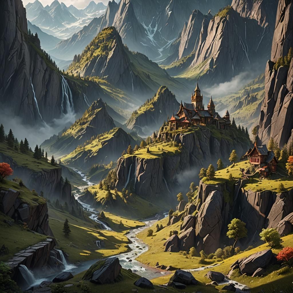 Lush Mountain Valley: Detailed Matte Painting