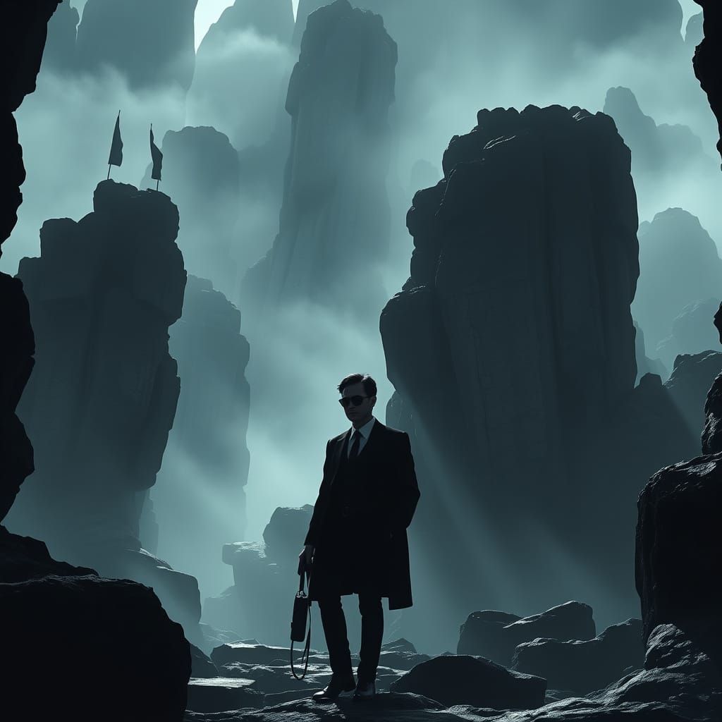 Men in Black Explore Ancient Limestone Formations in China