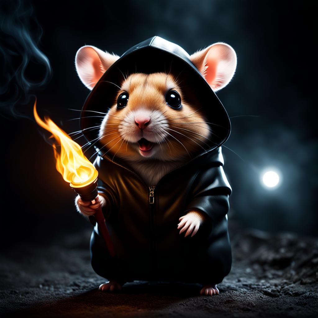 Mysterious Hamster in Dark Shadow, Ominous Lighting