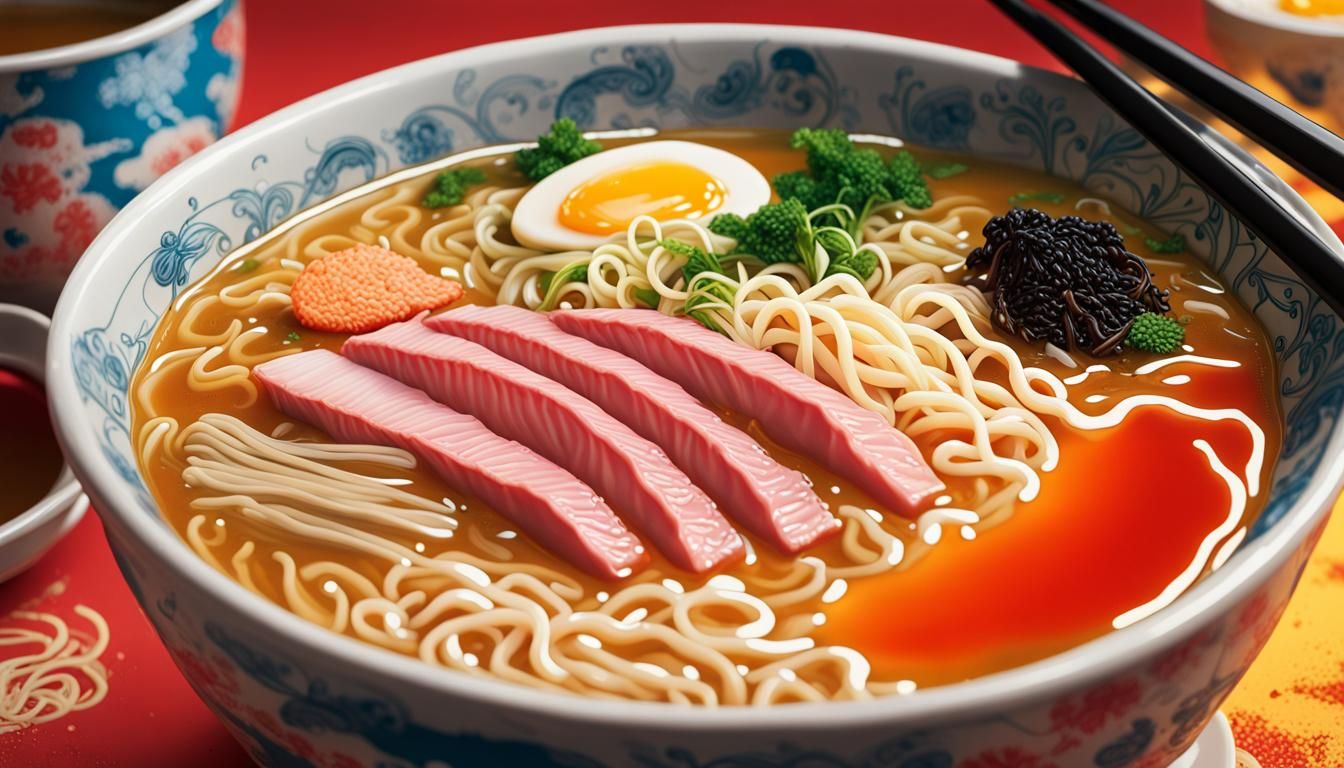 Tampopo Ramen Soup: Hyperrealistic Splash Art