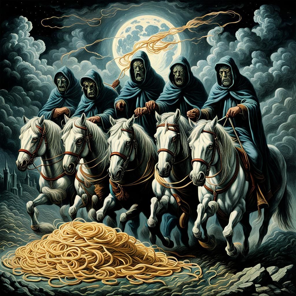 Apocalyptic Spaghetti Feast: A Surreal Vision