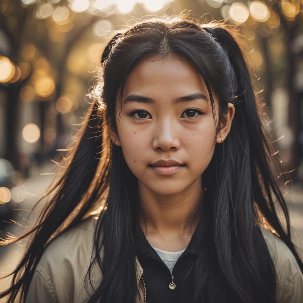 Cinematic Portrait of Asian Girl with Ponytails
