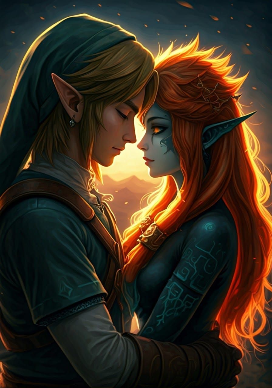 Link and Midna's Tender Embrace in Hyrule Twilight