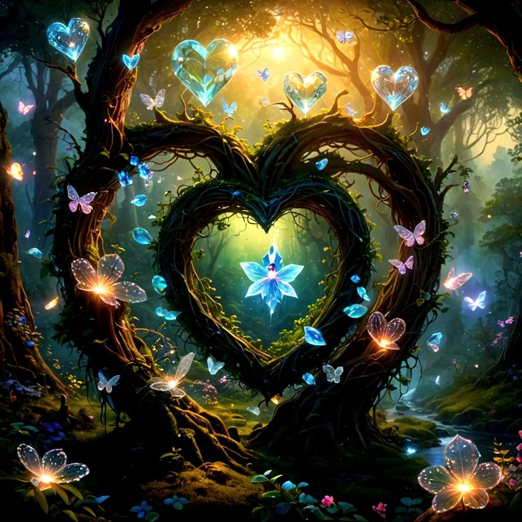 Ethereal Crystal Heart in Digital Matte Painting Style