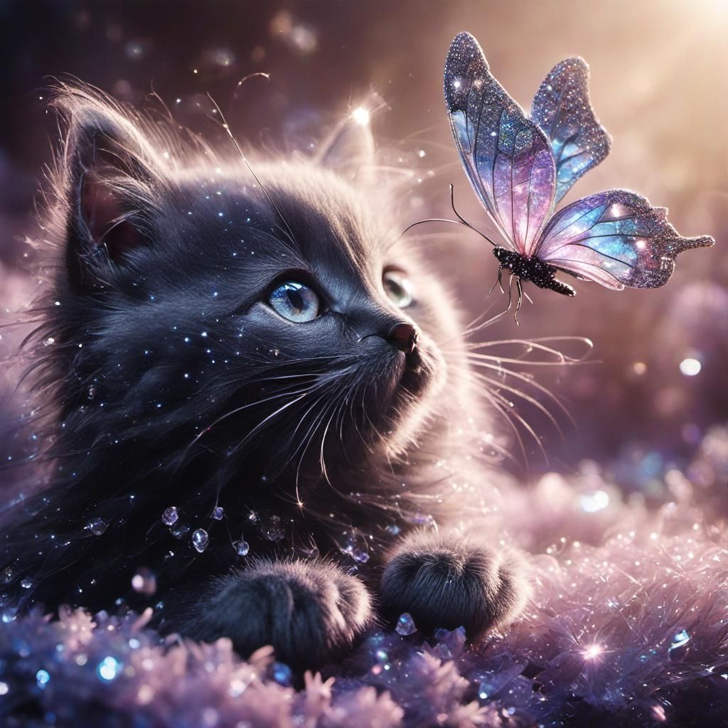 Crystal Butterfly on Kitten's Nose: Anime Style