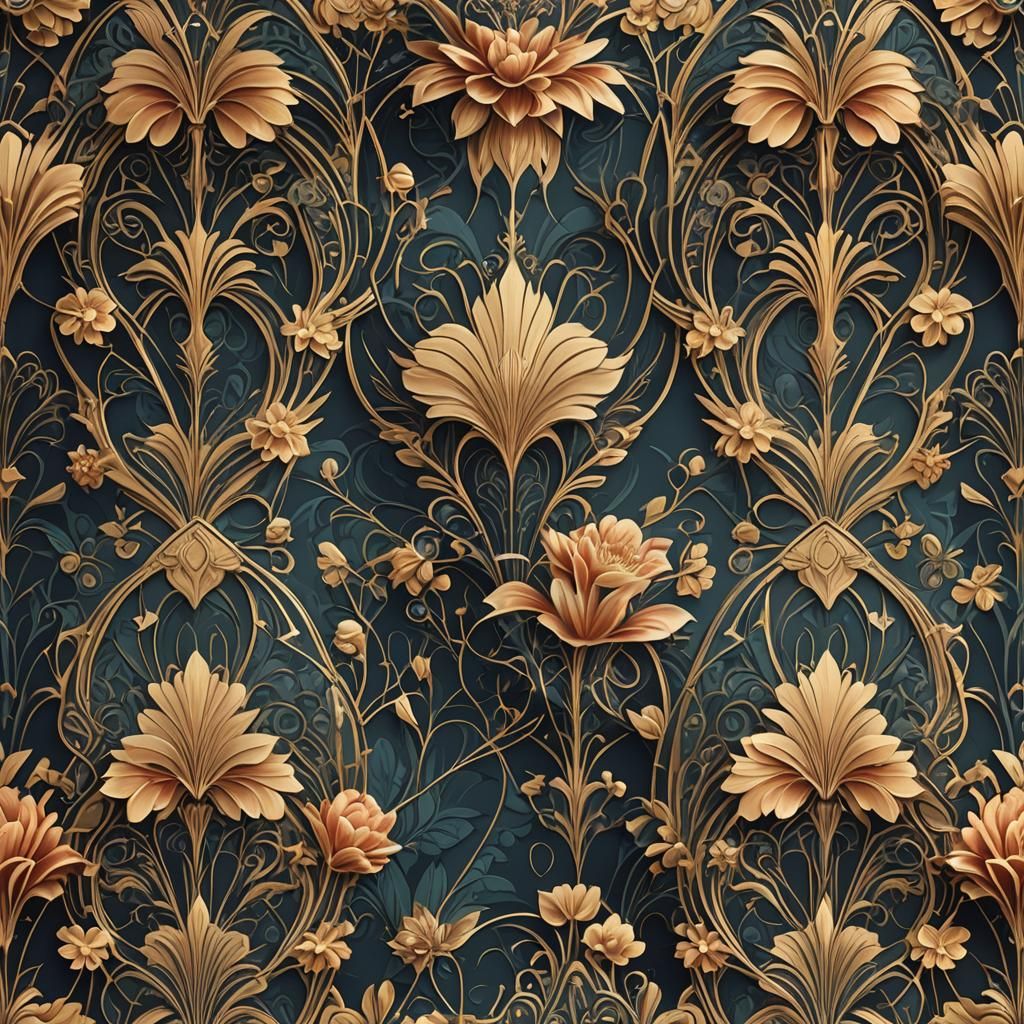 Luxurious Art Deco Floral Pattern in Geometric Style