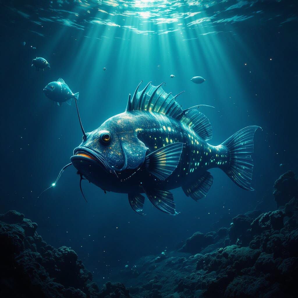 Bioluminescent Anglerfish in Titan's Methane Ocean