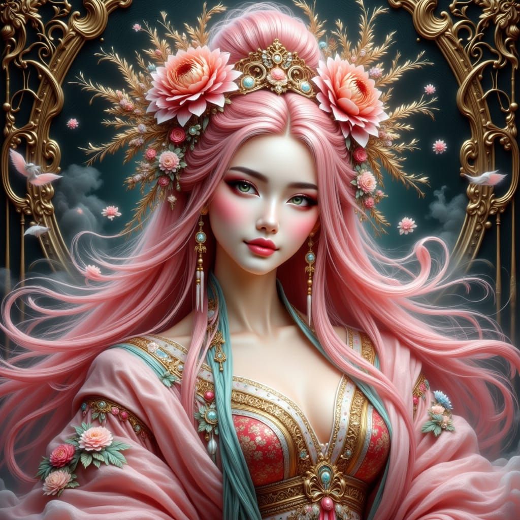 Elegant Chinese Empress with Pink Hair