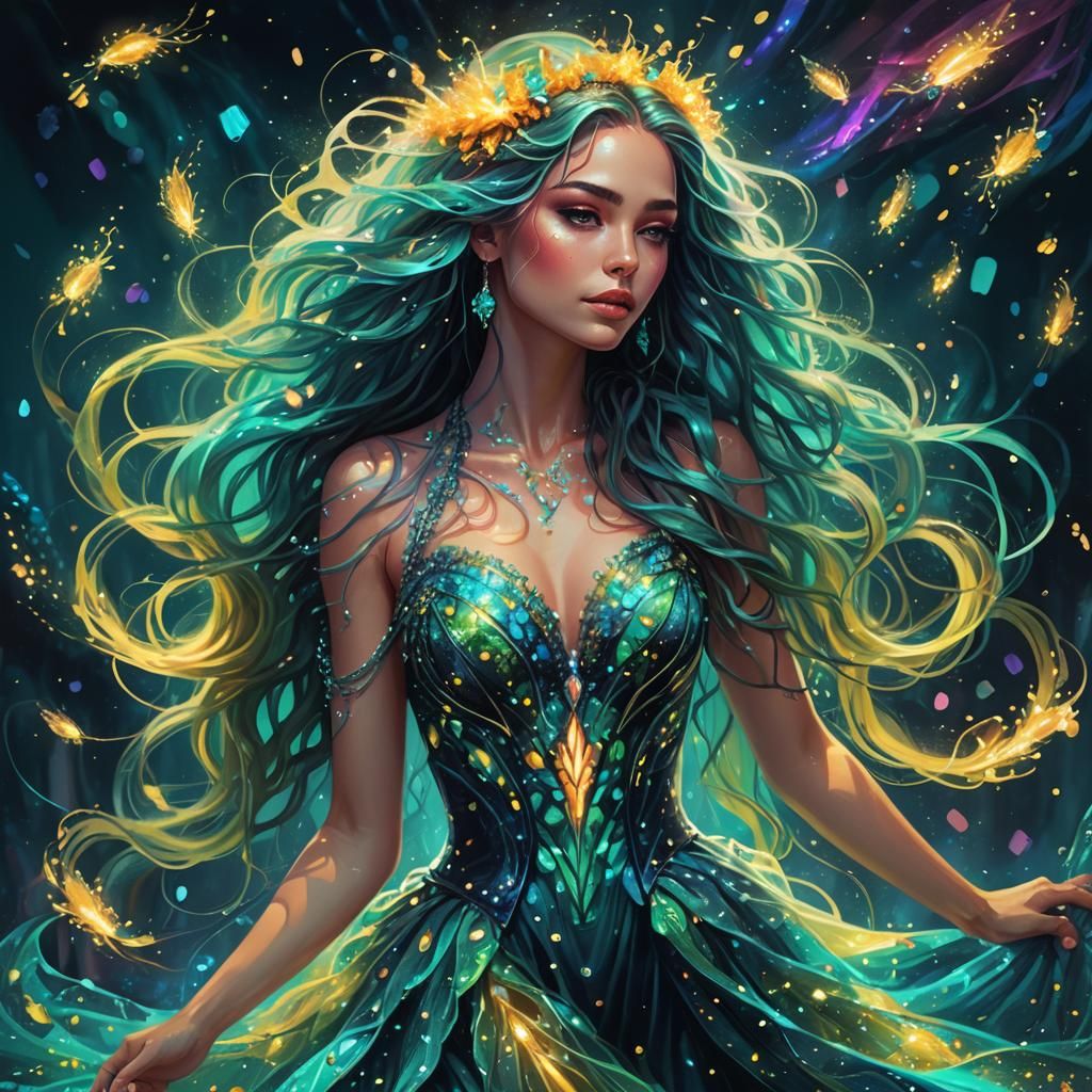 Ethereal Beauty in Cyberpunk Splendor