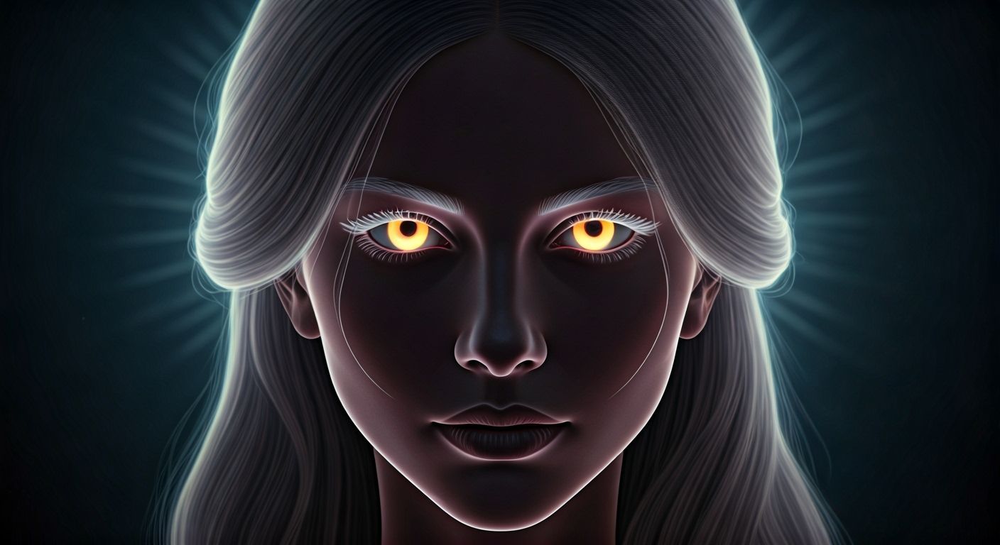 Ethereal Woman Portrait with Neon Eyes, Moody Studio Lightin...