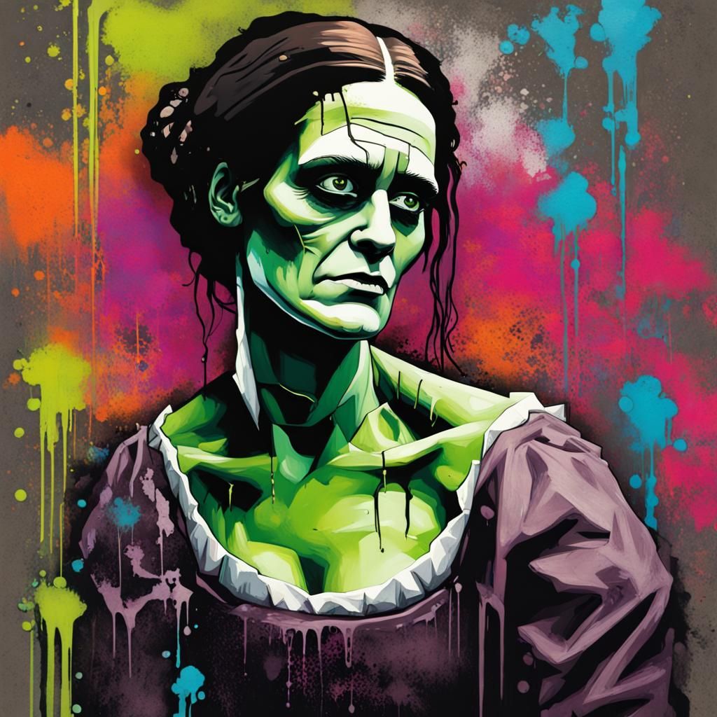 Mary Shelley as Frankenstein Monster Graffiti Art