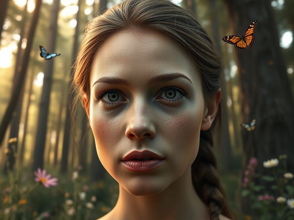 Enchanting 3D Portrait of a Woman Amidst Nature's Splendor