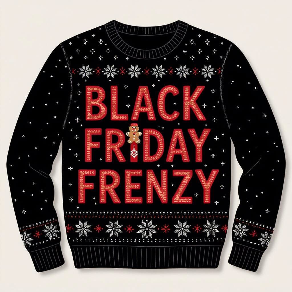 Cozy Black Friday Sweater with Playful Red Lettering
