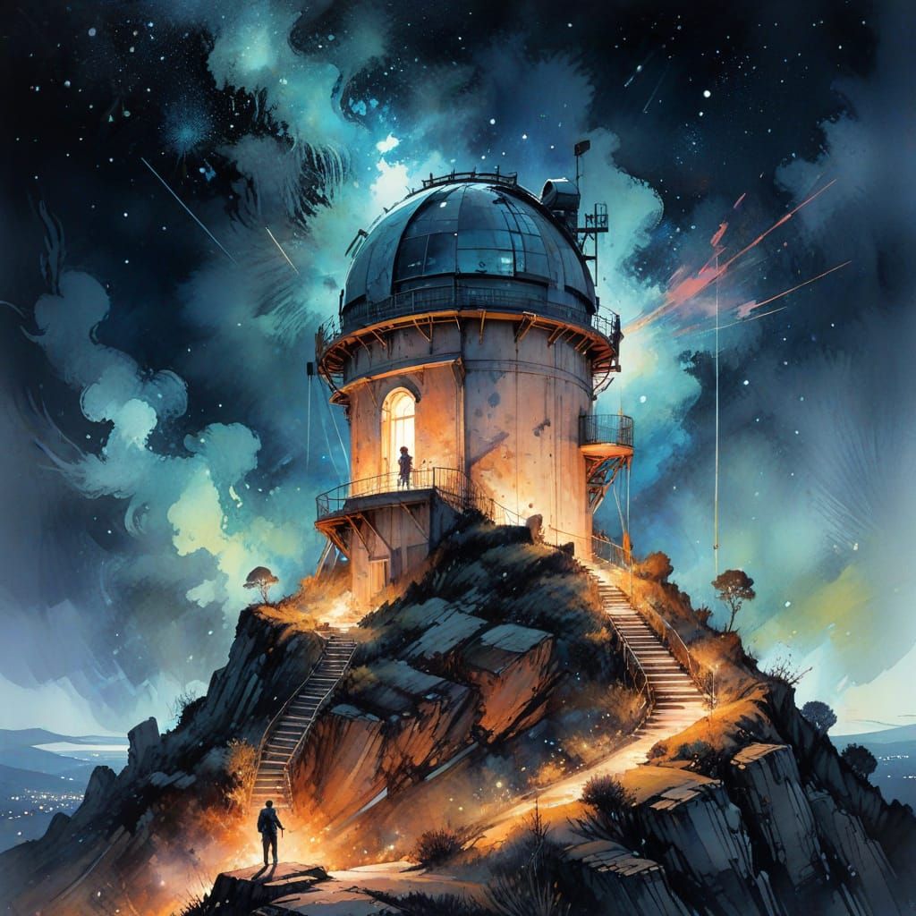 Ethereal Observatory Under Starry Night Sky