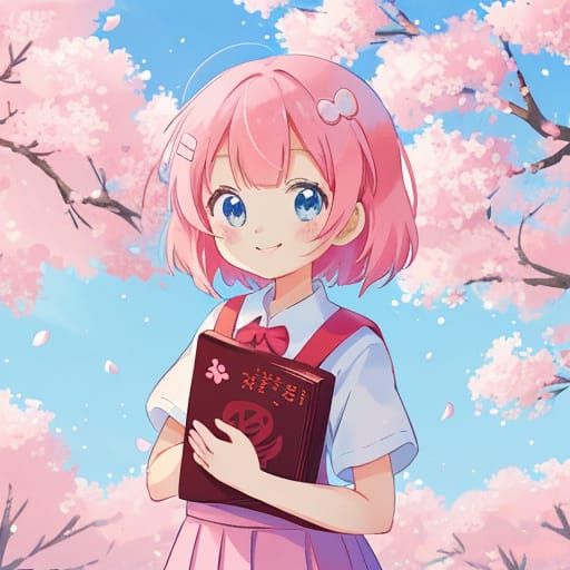 Colorful Anime Girl in School Uniform, Inspired by Studio Gh...