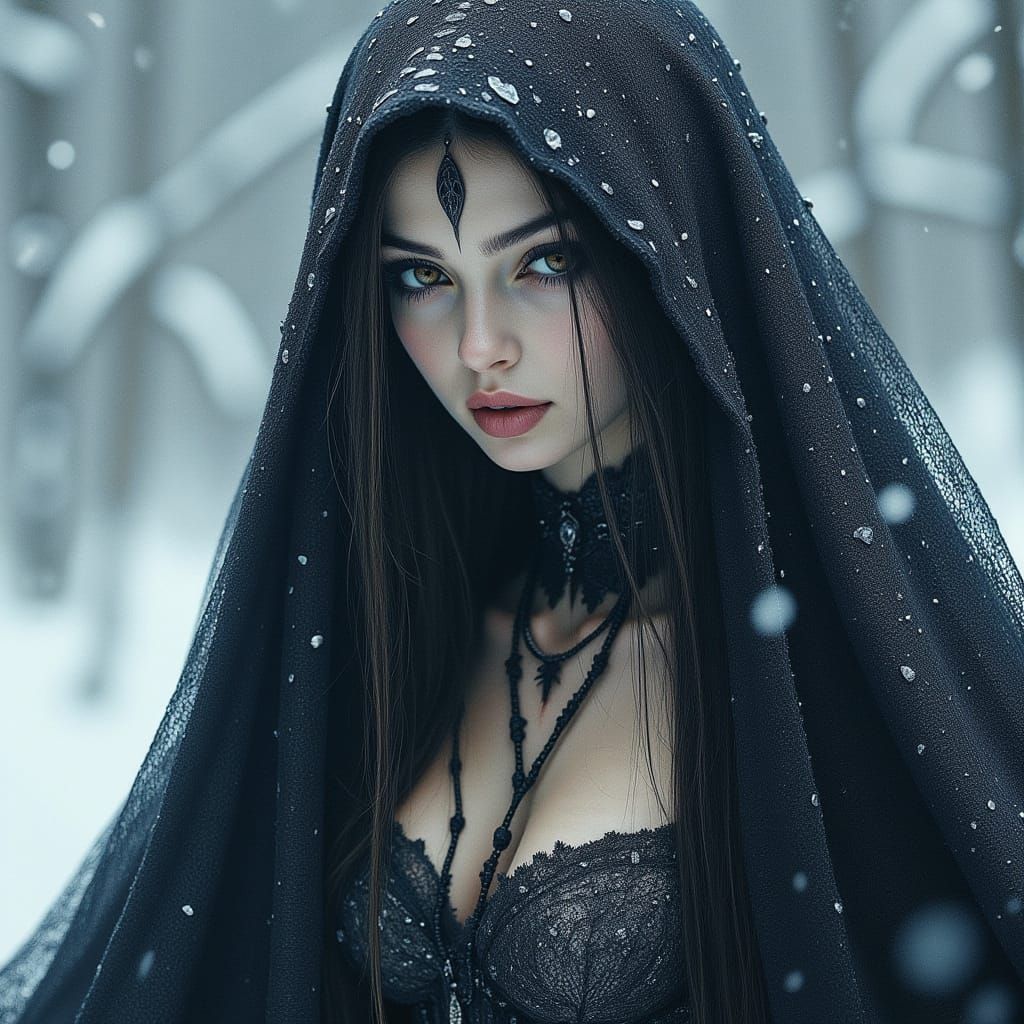 Ethereal Elf Goddess Portrait Drawn in Shadow and Starlight