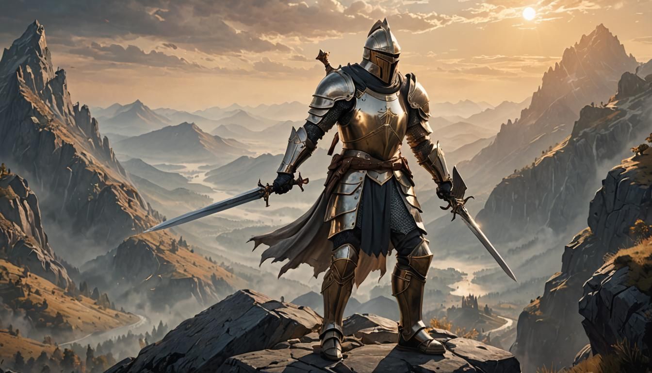 Heroic Knight in Misty Landscape, RPG Concept Art