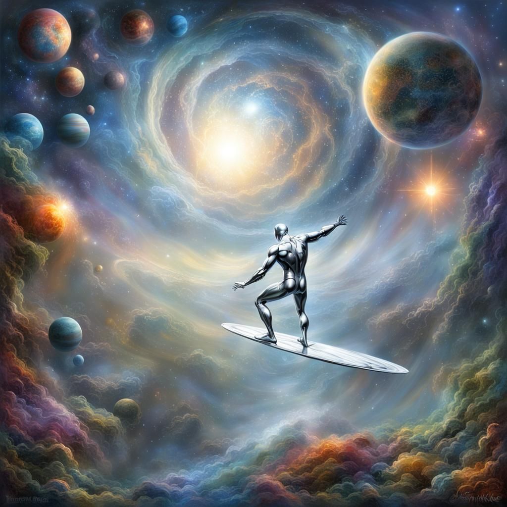 Silver Surfer in Ethereal Space Fantasy
