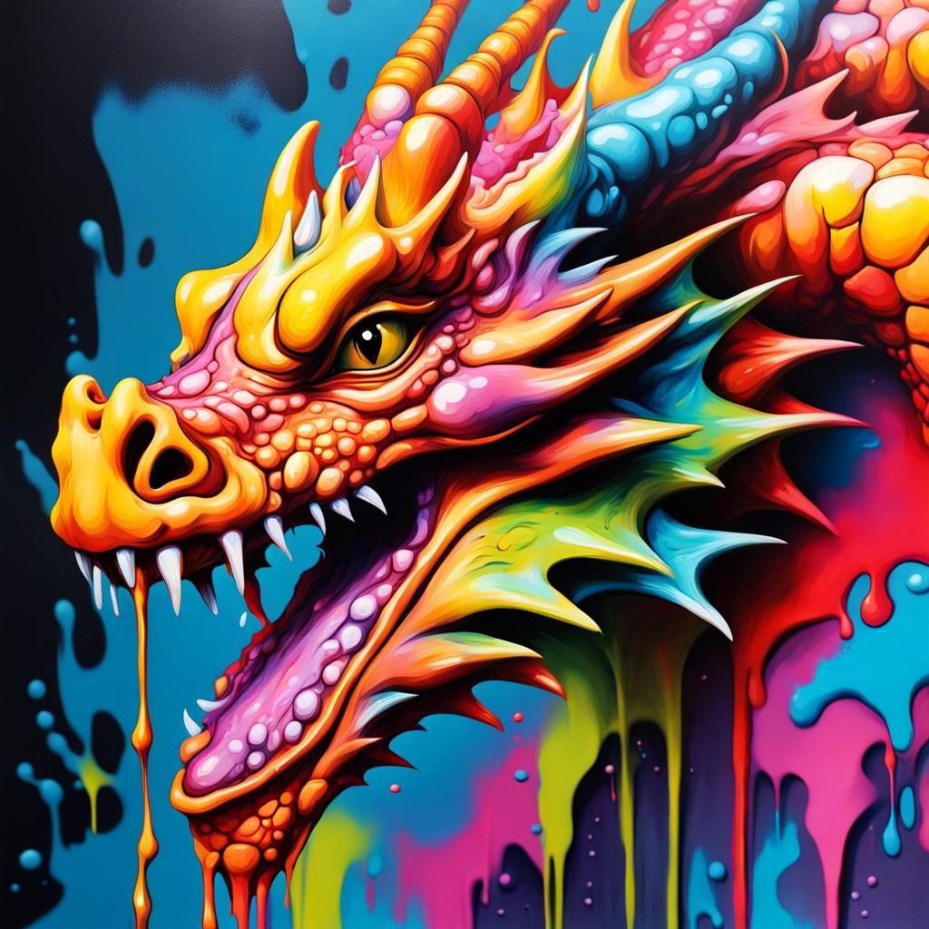 Vibrant Dragon Dripping with Colorful Graffiti Paint