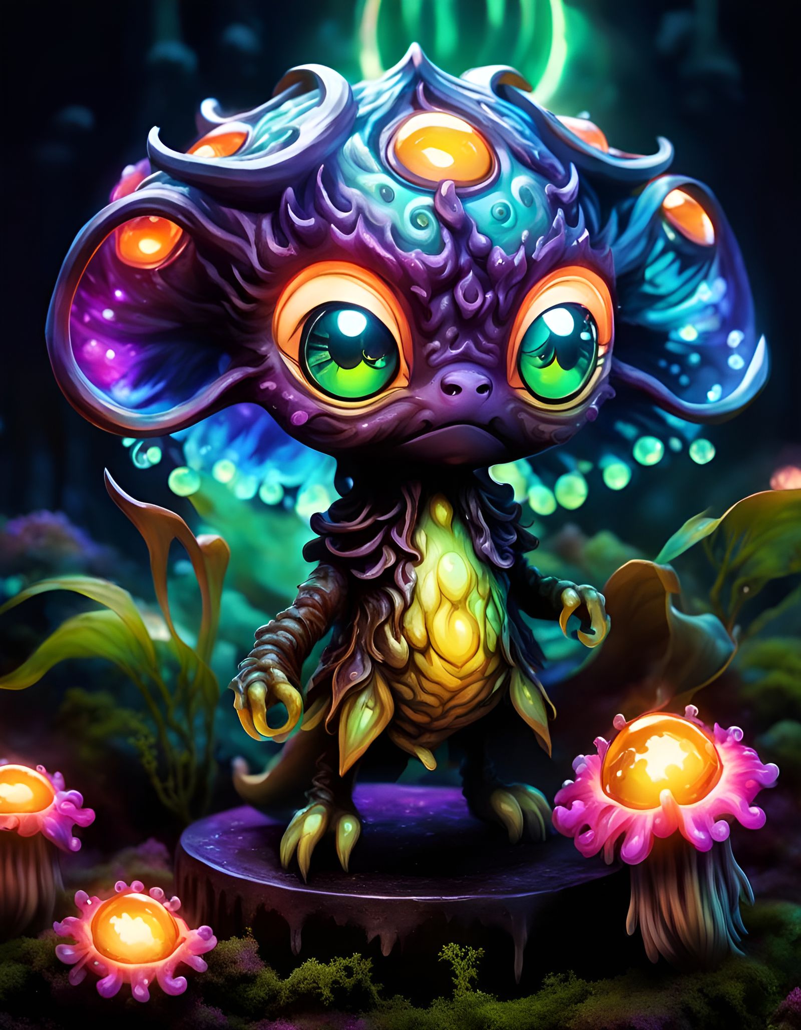 Adorable Chibi Cthulhu Cousin in Mystical Jungle