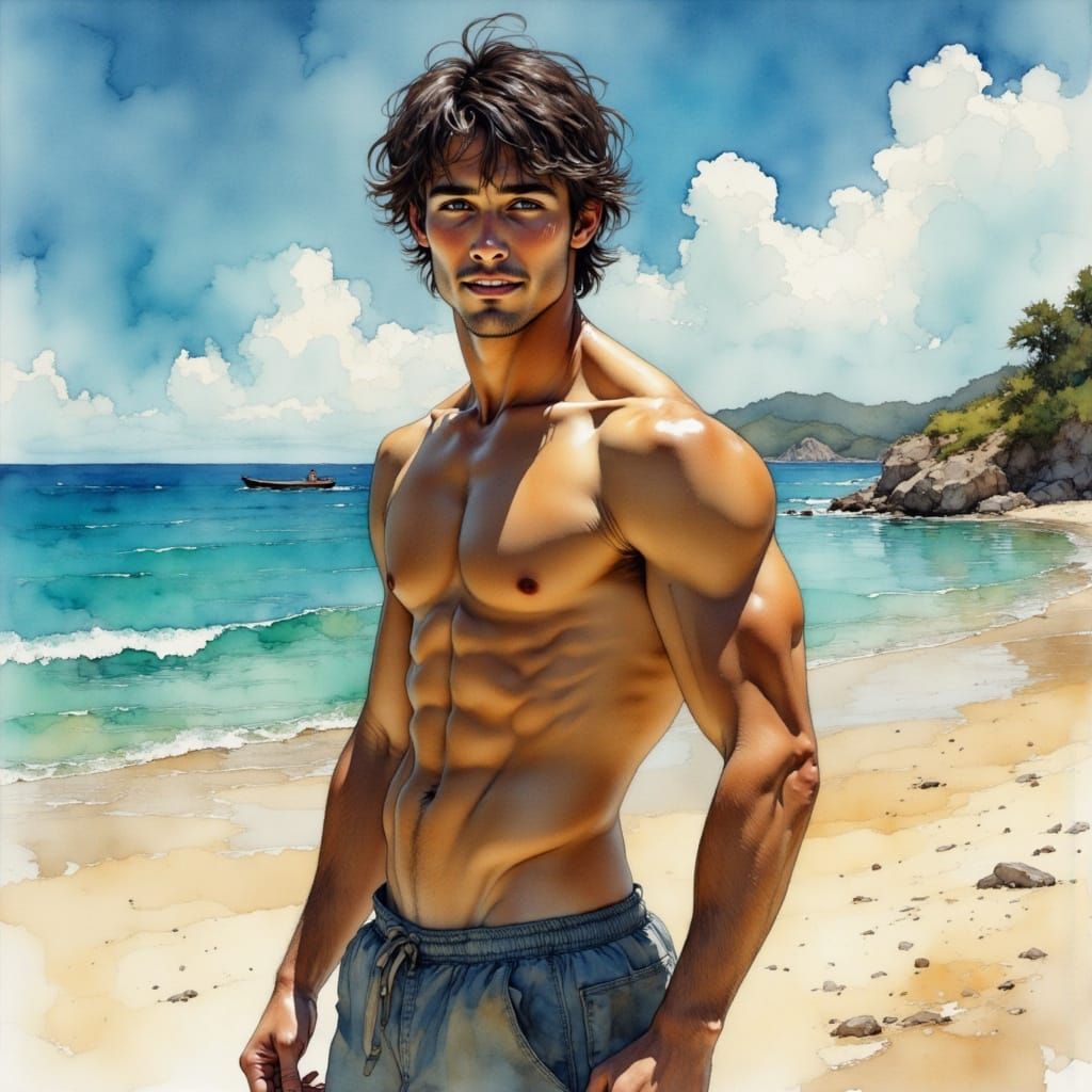 Tropical Beach Portrait in Painterly Style