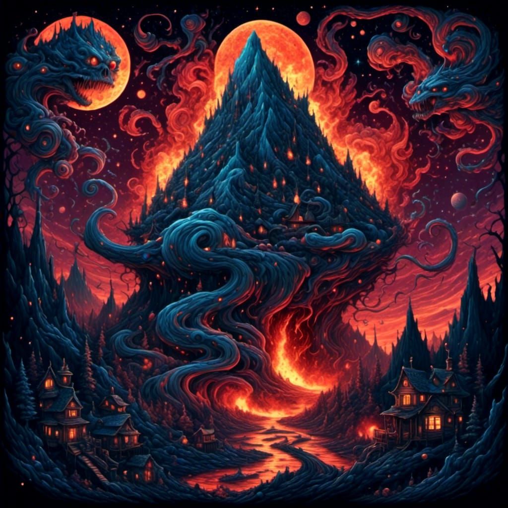 Ethereal Fantasy Volcano with Brilliant Stars