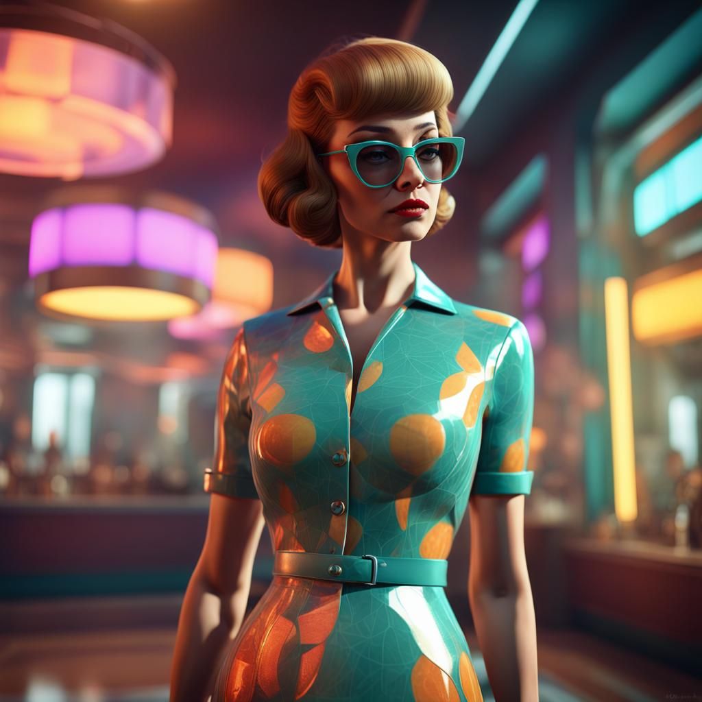 Translucent Glass Woman in 1960s Style, 3D Render