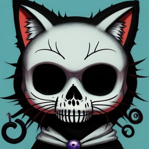 Maneki Neko Skull in Tim Burton Style