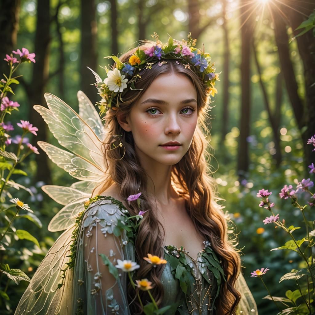 Enchanting Fairy Portrait in a Sun-Dappled Glade