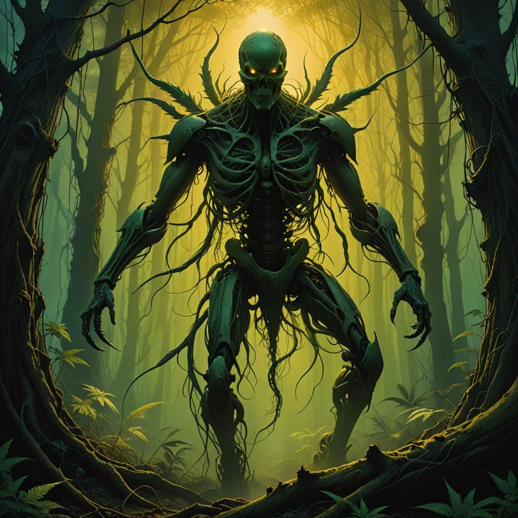 Ethereal Glass and Cannabis Creature in Surrealist Beauty